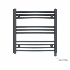 Right Radiators Prefilled Electric Curved Heated Towel Rail Bathroom Ladder Warmer Rads - Anthracite 600x600 mm