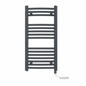 Right Radiators Prefilled Electric Curved Heated Towel Rail Bathroom Ladder Warmer Rads - Anthracite 800x400 mm