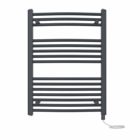 Right Radiators Prefilled Electric Curved Heated Towel Rail Bathroom Ladder Warmer Rads - Anthracite 800x600 mm