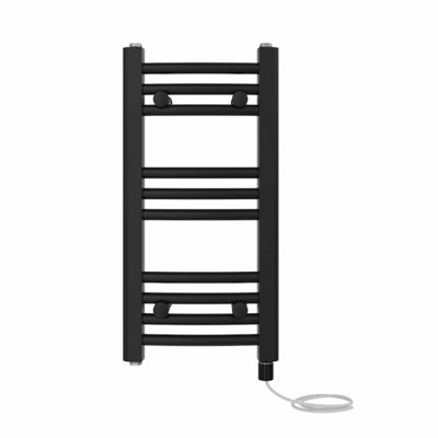 Right Radiators Prefilled Electric Curved Heated Towel Rail Bathroom Ladder Warmer Rads - Black 600x300 mm