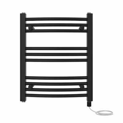 Right Radiators Prefilled Electric Curved Heated Towel Rail Bathroom Ladder Warmer Rads - Black 600x500 mm