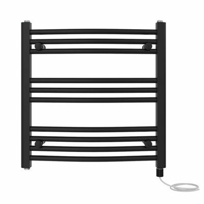 Right Radiators Prefilled Electric Curved Heated Towel Rail Bathroom Ladder Warmer Rads - Black 600x600 mm