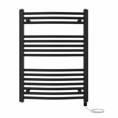 Right Radiators Prefilled Electric Curved Heated Towel Rail Bathroom Ladder Warmer Rads - Black 800x600 mm