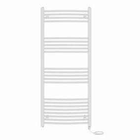 Right Radiators Prefilled Electric Curved Heated Towel Rail Bathroom Ladder Warmer Rads - White 1400x600 mm