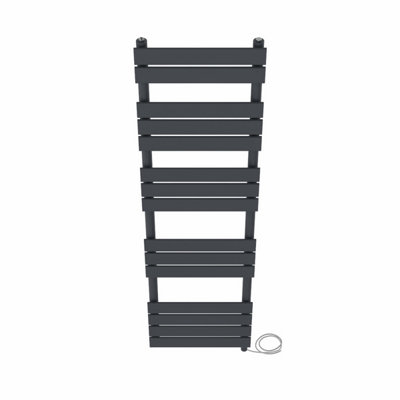 Right Radiators Prefilled Electric Flat Panel Heated Towel Rail Bathroom Ladder Warmer Rads - Anthracite 1600x450 mm