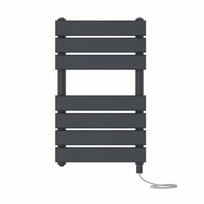 Right Radiators Prefilled Electric Flat Panel Heated Towel Rail Bathroom Ladder Warmer Rads - Anthracite 650x400 mm