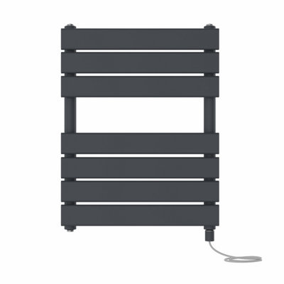 Right Radiators Prefilled Electric Flat Panel Heated Towel Rail Bathroom Ladder Warmer Rads - Anthracite 650x500 mm