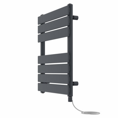 Right Radiators Prefilled Electric Flat Panel Heated Towel Rail Bathroom Ladder Warmer Rads - Anthracite 650x500 mm