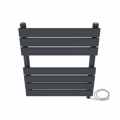 Right Radiators Prefilled Electric Flat Panel Heated Towel Rail Bathroom Ladder Warmer Rads - Anthracite 650x500 mm