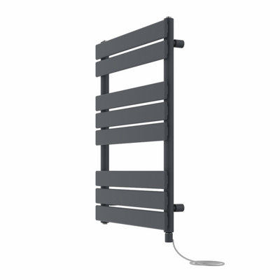 Right Radiators Prefilled Electric Flat Panel Heated Towel Rail Bathroom Ladder Warmer Rads - Anthracite 800x600 mm