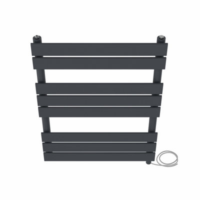 Right Radiators Prefilled Electric Flat Panel Heated Towel Rail Bathroom Ladder Warmer Rads - Anthracite 800x600 mm