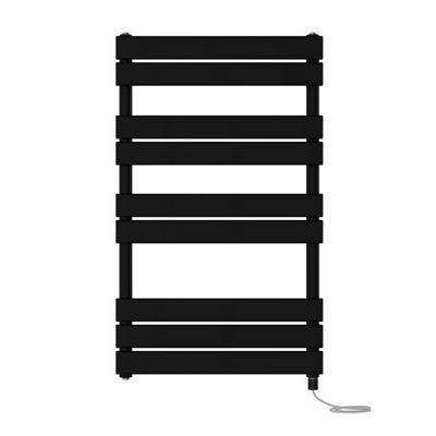 Right Radiators Prefilled Electric Flat Panel Heated Towel Rail Bathroom Ladder Warmer Rads - Black 1000x600 mm