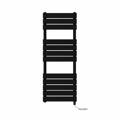 Right Radiators Prefilled Electric Flat Panel Heated Towel Rail Bathroom Ladder Warmer Rads - Black 1200x450 mm