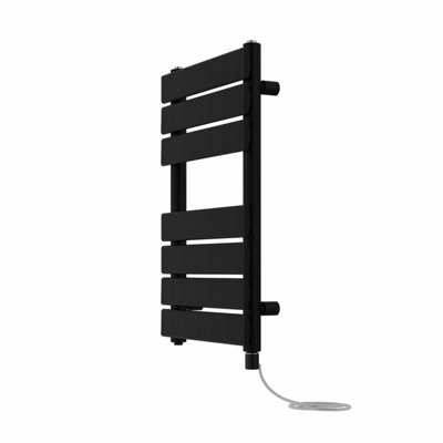 Right Radiators Prefilled Electric Flat Panel Heated Towel Rail Bathroom Ladder Warmer Rads - Black 650x400 mm