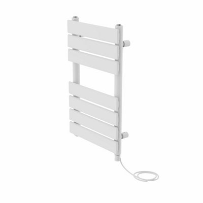 Right Radiators Prefilled Electric Flat Panel Heated Towel Rail Bathroom Ladder Warmer Rads - White 650x400 mm