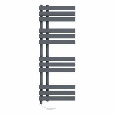 Right Radiators Prefilled Electric Heated Towel Rail D-shape Ladder Warmer Rads - 1200x450mm Sand Grey