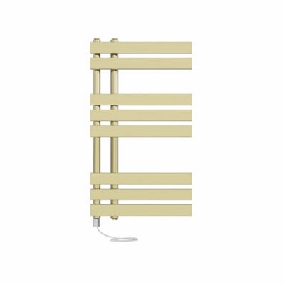 Right Radiators Prefilled Electric Heated Towel Rail D-shape Ladder Warmer Rads - 800x450mm Brushed Brass