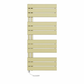 Right Radiators Prefilled Electric Heated Towel Rail Flat Panel Ladder Warmer Rads - 1126x500mm Brushed Brass