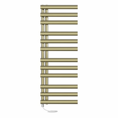 Right Radiators Prefilled Electric Heated Towel Rail Oval Column Ladder Warmer Rads - 1200x450mm Brushed Brass