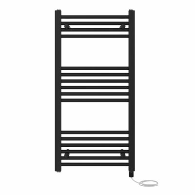 Right Radiators Prefilled Electric Straight Heated Towel Rail Bathroom Ladder Warmer Rads - Black 1000x500 mm