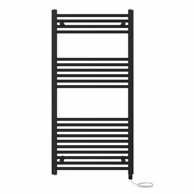 Right Radiators Prefilled Electric Straight Heated Towel Rail Bathroom Ladder Warmer Rads - Black 1200x600 mm