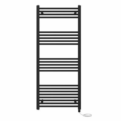 Right Radiators Prefilled Electric Straight Heated Towel Rail Bathroom Ladder Warmer Rads - Black 1400x600 mm