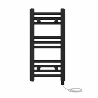 Right Radiators Prefilled Electric Straight Heated Towel Rail Bathroom Ladder Warmer Rads - Black 600x300 mm