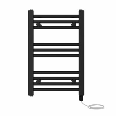 Right Radiators Prefilled Electric Straight Heated Towel Rail Bathroom Ladder Warmer Rads - Black 600x400 mm