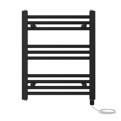 Right Radiators Prefilled Electric Straight Heated Towel Rail Bathroom Ladder Warmer Rads - Black 600x500 mm