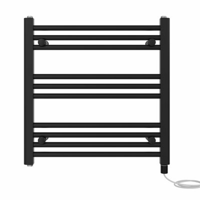 Right Radiators Prefilled Electric Straight Heated Towel Rail Bathroom Ladder Warmer Rads - Black 600x600 mm