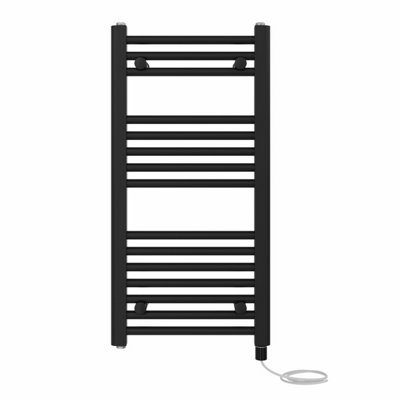 Right Radiators Prefilled Electric Straight Heated Towel Rail Bathroom Ladder Warmer Rads - Black 800x400 mm