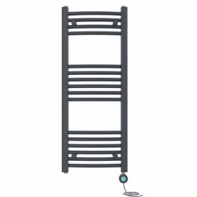 Right Radiators Prefilled Thermostatic Electric Heated Towel Rail Curved Bathroom Ladder Warmer - Anthracite 1000x400 mm