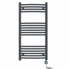 Right Radiators Prefilled Thermostatic Electric Heated Towel Rail Curved Bathroom Ladder Warmer - Anthracite 1000x500 mm