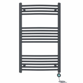 Right Radiators Prefilled Thermostatic Electric Heated Towel Rail Curved Bathroom Ladder Warmer - Anthracite 1000x600 mm