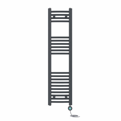 Right Radiators Prefilled Thermostatic Electric Heated Towel Rail Curved Bathroom Ladder Warmer - Anthracite 1200x300 mm