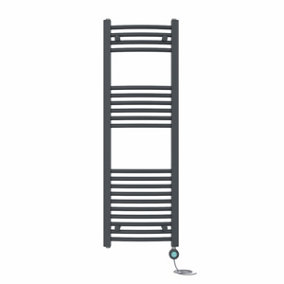 Right Radiators Prefilled Thermostatic Electric Heated Towel Rail Curved Bathroom Ladder Warmer - Anthracite 1200x400 mm