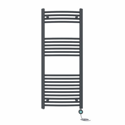 Right Radiators Prefilled Thermostatic Electric Heated Towel Rail Curved Bathroom Ladder Warmer - Anthracite 1200x500 mm