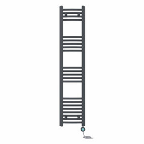 Right Radiators Prefilled Thermostatic Electric Heated Towel Rail Curved Bathroom Ladder Warmer - Anthracite 1400x300 mm