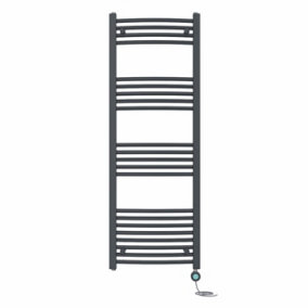Right Radiators Prefilled Thermostatic Electric Heated Towel Rail Curved Bathroom Ladder Warmer - Anthracite 1400x500 mm