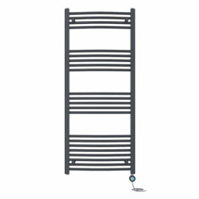 Right Radiators Prefilled Thermostatic Electric Heated Towel Rail Curved Bathroom Ladder Warmer - Anthracite 1400x600 mm