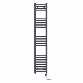 Right Radiators Prefilled Thermostatic Electric Heated Towel Rail Curved Bathroom Ladder Warmer - Anthracite 1600x300 mm