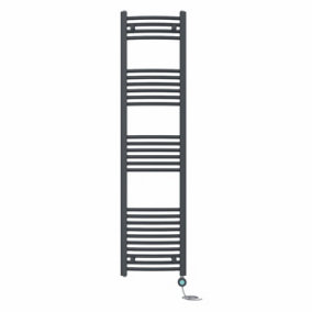 Right Radiators Prefilled Thermostatic Electric Heated Towel Rail Curved Bathroom Ladder Warmer - Anthracite 1600x400 mm
