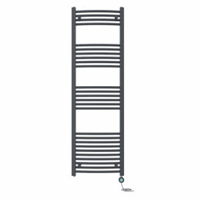 Right Radiators Prefilled Thermostatic Electric Heated Towel Rail Curved Bathroom Ladder Warmer - Anthracite 1600x500 mm