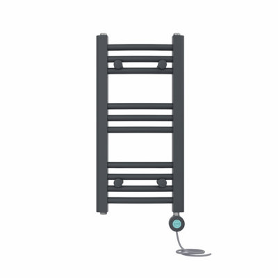 Right Radiators Prefilled Thermostatic Electric Heated Towel Rail Curved Bathroom Ladder Warmer - Anthracite 600x300 mm