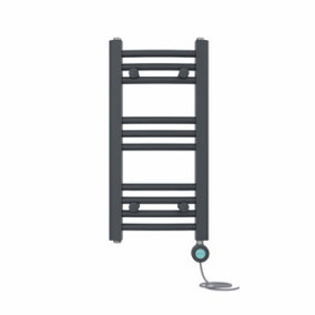 Right Radiators Prefilled Thermostatic Electric Heated Towel Rail Curved Bathroom Ladder Warmer - Anthracite 600x300 mm