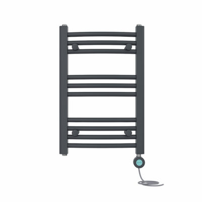 Right Radiators Prefilled Thermostatic Electric Heated Towel Rail Curved Bathroom Ladder Warmer - Anthracite 600x400 mm