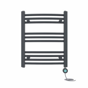 Right Radiators Prefilled Thermostatic Electric Heated Towel Rail Curved Bathroom Ladder Warmer - Anthracite 600x500 mm