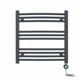 Right Radiators Prefilled Thermostatic Electric Heated Towel Rail Curved Bathroom Ladder Warmer - Anthracite 600x600 mm