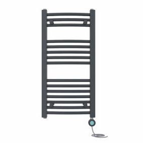 Right Radiators Prefilled Thermostatic Electric Heated Towel Rail Curved Bathroom Ladder Warmer - Anthracite 800x400 mm