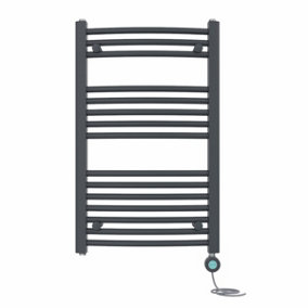 Right Radiators Prefilled Thermostatic Electric Heated Towel Rail Curved Bathroom Ladder Warmer - Anthracite 800x500 mm